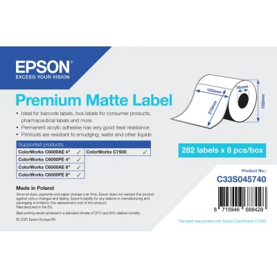 Afbeelding van Epson Premium Matte Label Die Cut Roll: 105mm x 210mm, 282 labels