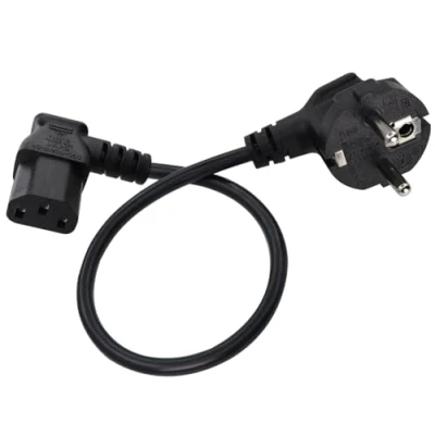 Afbeelding van HuaLiSiJi Stroomkabel 90 Graden Gebogen C13 Veiligheidscontact voor Kabel Type F (CEE 7/4) naar Stekker Computer, TV, Monitor, Projector (Zwart, 0.5m)