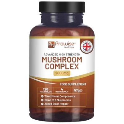 Afbeelding van Geavanceerd paddenstoelencomplex Een Super Blend van 6 Paddenstoelen met Lions Mane, Chaga, Cordyceps, Shiitake, Reishi en Maitake 60 veganistische capsules hoge sterkte