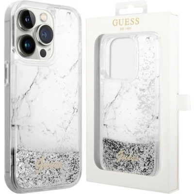 Afbeelding van Guess GUHCP14LLCSGSGH hoesje voor iPhone 14 Pro wit Liquid Glitter Marble