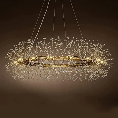 Afbeelding van Moderne kristallen kroonluchter, dandelion ronde kroonluchter armatuur, grote voor keuken eiland woonkamer villa (D120cm 16 lichten, gouden afwerking)