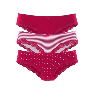 Afbeelding van Lascana 3 PACK Spitzenslip Onderbroeken Rot gestreift uni gepunktet, Dames, Maat: 36/38, gepunktet