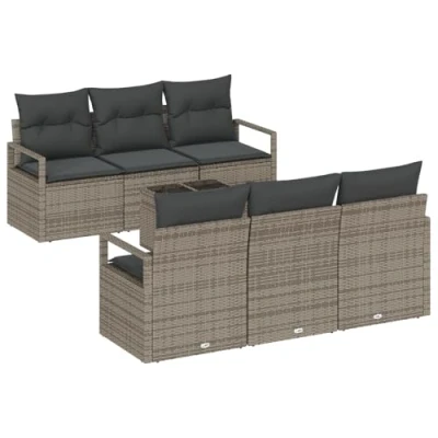 Afbeelding van vidaXL 7 Delige Tuin Sofa Set met Kussens Grijs Poly Rattan