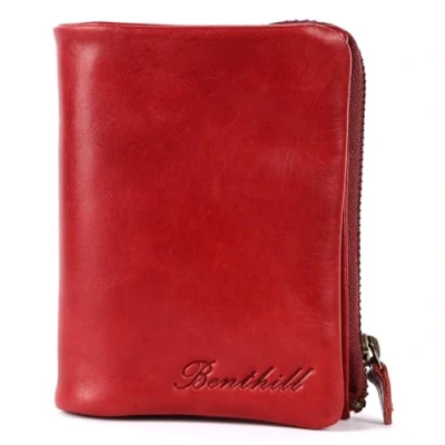 Afbeelding van Benthill Kleine portemonnee echt leer dames met RFID bescherming 6 kaartvakken slim wallet incl. geschenkdoos, grijs