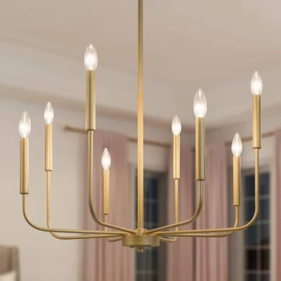 Afbeelding van WayLuoung Moderne gouden kroonluchter verlichtingsarmatuur, 69cm, 8 lichten eetkamer voor slaapkamer, woonkamer, keuken, foyer, entree (verbeterde versie, 2 soorten hoogte armen)