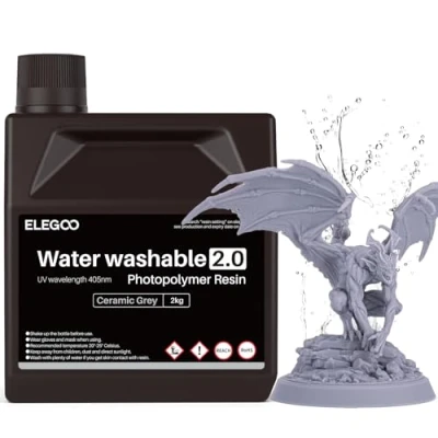 Afbeelding van ELEGOO Upgraded 405nm water wasbaar hars 2.0, wasbare 3D printer, Rapid met minder krimping en hogere precisie, voor LCD/DLP/SLA/3D grijs, 2000 g