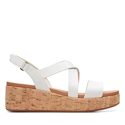 Afbeelding van Clarks CUIR Kimmei Sandalen met plateauzool, Dames, Maat: 39, Blanc Leer/ synthetisch