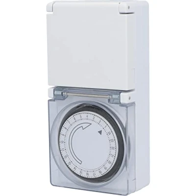 Afbeelding van UNITEC Dagelijkse timer, mechanisch, voor buiten, IP44, analoog, wit, 15 minuten afstanden instelbaar