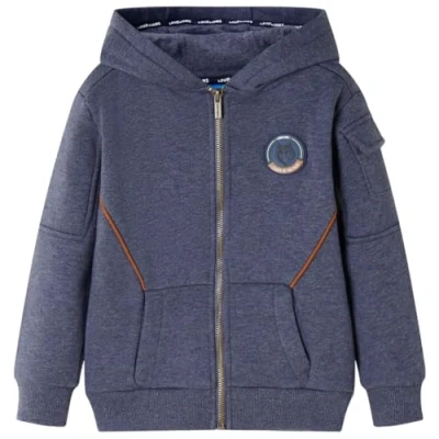 Afbeelding van Kindervest met capuchon en rits 128 gemleerd donkerblauw