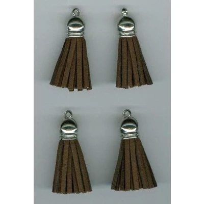 Afbeelding van Kwastjes tassel met cap suede bruin zilver 3CM 4 ST 12312 1202