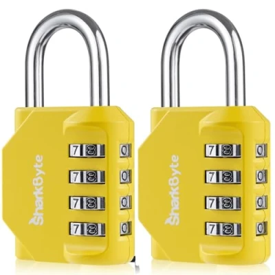 Afbeelding van SharkByte Combinatiehangslot, zwaar combinatieslot met 4 wijzerplaten, weerbestendig combinatiehangslot voor sportschool, school, kluisje, buitenschuur, opslag, garage, hek, hasp, gereedschapskist (2