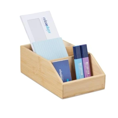 Afbeelding van Relaxdays bureau organizer 3 vakken bamboe badkamer make up