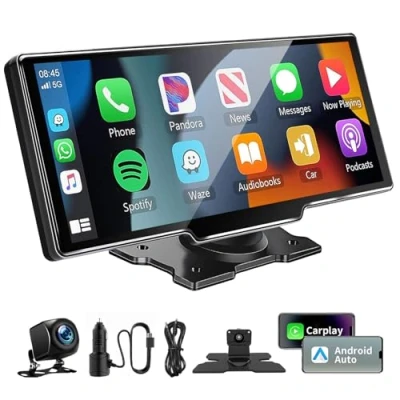 Afbeelding van 10.26 Inch Wireless Carplay Screen voor Car Play en Android Auto, Draadloze Autoradio met 1080P HD Achteruitrijcamera, Bluetooth, FM, AUX, Mirror Link, Spraakbesturing, GPS Navigatie
