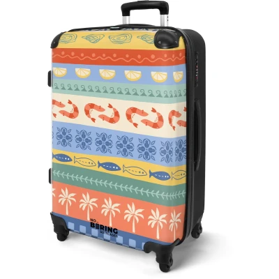 Afbeelding van NoBoringSuitcases.com Grote koffer Gestreepte illustraties kleurrijk Kinderkoffer geschikt voor jongen en meisjes Reiskoffer met 4 wielen Trolley op wieltjes Rolkoffer groot kinderen 72 liter Ruimbagage valies 20kg