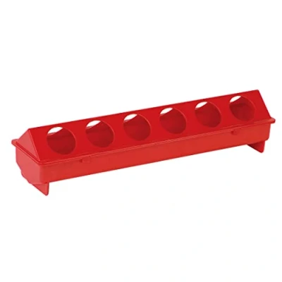 Afbeelding van Duvoplus Voersilo Kip Kippenvoerbak Plastiek Ronde Gaten 51x12x11,5cm Rood 1st