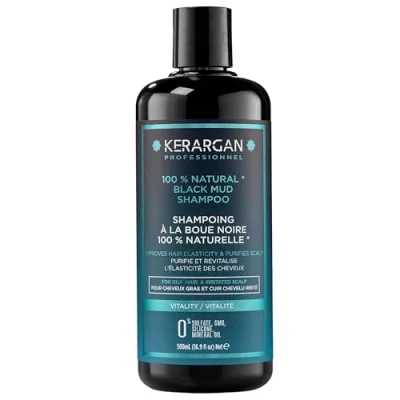 Afbeelding van Kerargan Revitaliserende Shampoo met Zwarte Modder uit de Dode Zee voor Vet Haar en Geïrriteerde Hoofdhuid Zuivert Revitaliseert Zonder Sulfaat, GMO, Siliconen, Minerale Olie 500ml