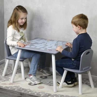 Afbeelding van Kesper Kindertafel met 2 stoelen, materiaal: vezelplaat, afmetingen: 55 x 45 cm, kleur: wit, grijs 17732 13