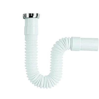 Afbeelding van Sanixa GO1000TOPCR3 Universele afvoersifon wit chroom kunststof metaal flex 1 1/4 inch op 32 mm sifon keuken gootsteen badkamer wastafel afvoer flexibel