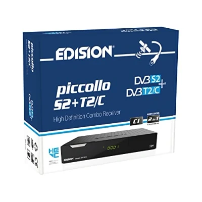 Afbeelding van Edision PICCOLLO S2+T2/C combo ontvanger H.265/HEVC (DVB S2, DVB T2, C) CI Full HD USB zwart, universele afstandsbediening 2 in 1