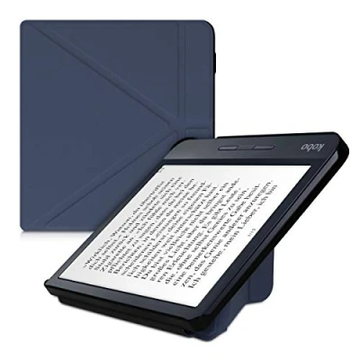 Afbeelding van kwmobile E reader hoesje geschikt voor Kobo Libra H2O hoes Ereader flip case met standaard cover van kunstleer In donkerblauw