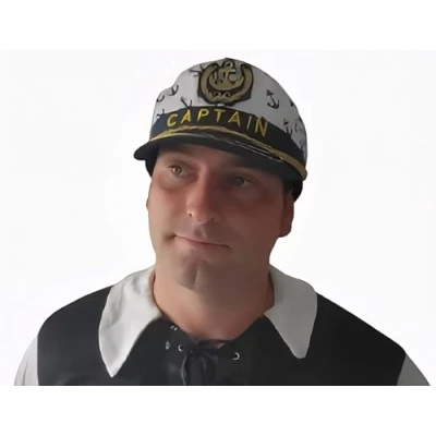 Afbeelding van CAPTAIN Hoed Blauw &amp; Wit met ankers Kapiteinspet voor volwassenen