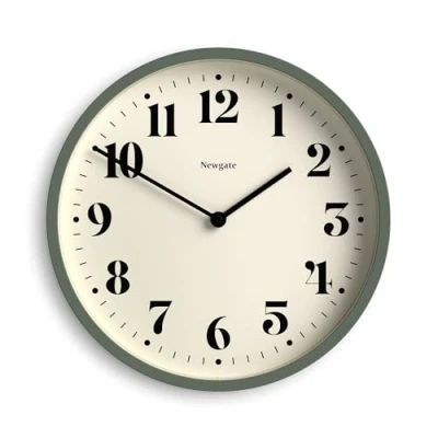 Afbeelding van NEWGATE® Number Four moderne wandklok kleine wandklokken ronde klok keukenklok klokken voor woonkamer kantoorklok kast minimalistische wijzerplaat (Aspergegroen)