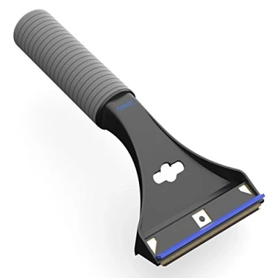 Afbeelding van Auprotec AX 1 IJskrabber met convexe messing lemmet, anti slip, supersofte handgreep en rubberen lip, zwart blauw