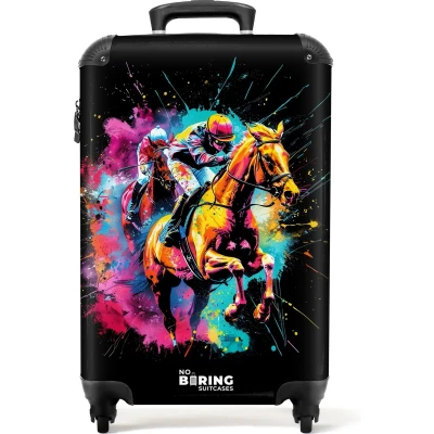 Afbeelding van NoBoringSuitcases.com® Handbagage koffer lichtgewicht Reiskoffer trolley Paardrijden met felle kleuren Rolkoffer wieltjes Past binnen 55x40x20 en 55x35x25