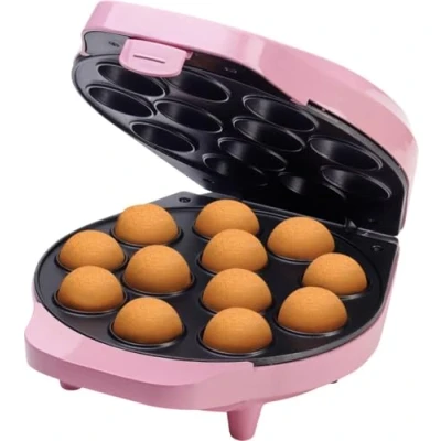 Afbeelding van Bestron Cake Pop Maker, Wafelijzer voor 12 Pops, inclusief Butler, Stokjes &amp; Vork, met antiaanbaklaag indicatielampje, 700W, kleur: roze