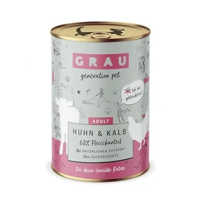 Afbeelding van GRAU het origineel Natvoer voor katten Kip &amp; kalfsvlees, 6 verpakking (6 x 400 g), graanvrij, volwassen