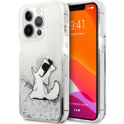 Afbeelding van Karl Lagerfeld Liquid Glitter Backcase hoesje geschikt voor iPhone 13 Pro Max Zilver