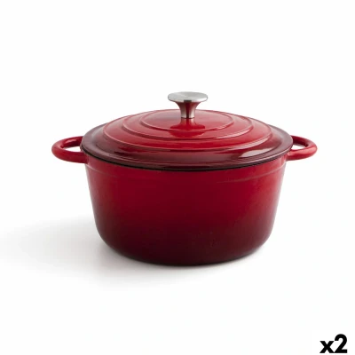 Afbeelding van Kookpot met Deksel Bidasoa Fierro Rood Ø 24 cm 3,7 L (2 Stuks)