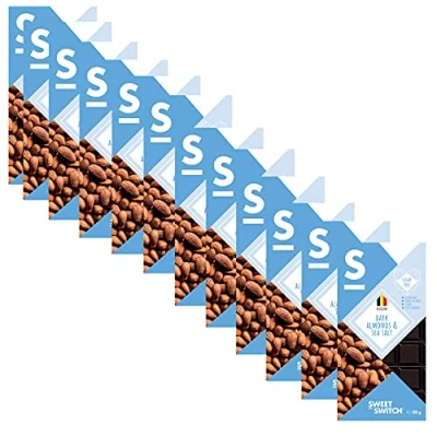 Afbeelding van SWEET SWITCH® Pure Belgische Chocolade met Amandelen en Zeezout Chocola Suikervrij Glutenvrij Vegan KETO 12 x 100 g