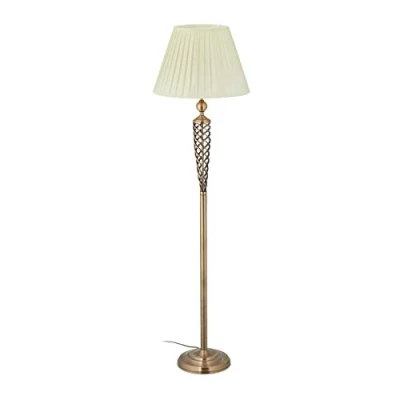 Afbeelding van Relaxdays staande lamp vintage, stijlvolle metalen voet, E27, vloerlamp woonkamer, HxD: 157x42 cm, messing/wit