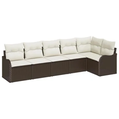 Afbeelding van vidaXL 6 delige Tuin Sofa Set met Kussens Bruin Poly Rattan
