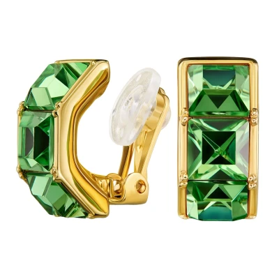 Afbeelding van Traveller Clip Oorbellen Oorclips Dames Goudkleurig Kristal Groen Verguld 22kt 16 x 8 mm 157626
