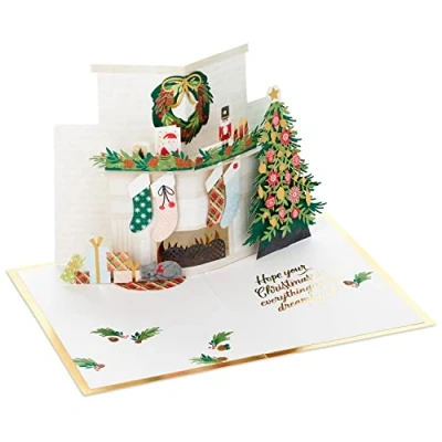 Afbeelding van Hallmark Signature Paper Wonder Pop Up Kerstkaart Open haard Scene Design