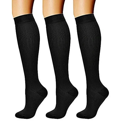 Afbeelding van 3 paar reiskousen, steunkousen, compressiekousen, kniekousen voor dames en heren, zwart, 40 43