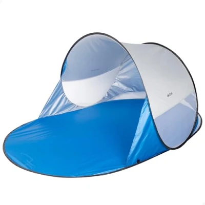 Afbeelding van AKTIVE 62322 Pop up strandtent, 120 x 200 90 cm, 2 personen, UV50 bescherming, zilveren binnencoating, inclusief haringen, waterkolom 300 mm, draagtas, vouwtent