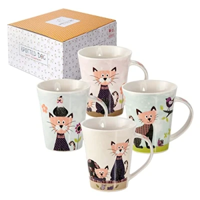 Afbeelding van SPOTTED DOG GIFT COMPANY Kat Koffiemokken Set van 4, Schattige Keramische Zwarte Kattenmokken Koffiekopjes Theekopjes, Cadeau voor Kattenliefhebbers, 360ml / 12.2oz