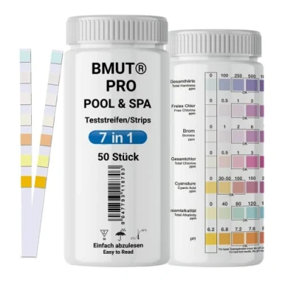 Afbeelding van 50 x 7 in 1 pool &amp; spa teststrips whirlpool watertester tube chloor pH waarden testpapier