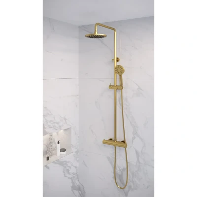 Afbeelding van Brauer Gold Edition Regendoucheset opbouw hoofddouche 20cm glijstang handdouche rond 3 standen gladde knoppen PVD geborsteld goud