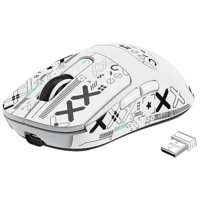 Afbeelding van VGN GAMEPOWER X3 SUPERLIGHT Draadloze Gaming Mouse, 49g Lichtgewicht Muis, 26,000DPI, PixArt PAW3395, Mouse Grip Tape, Tri modus (BT5.0/2.4G/Bedrade), PTFE voeten, 200 uur Batterij PC/Mac Wit