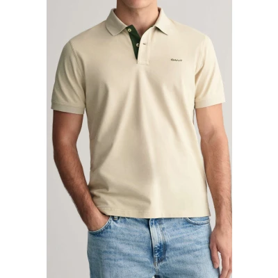 Afbeelding van Gant heren Regular fit polo van piqué katoen met logoborduring in de kleur Khaki, maat: M