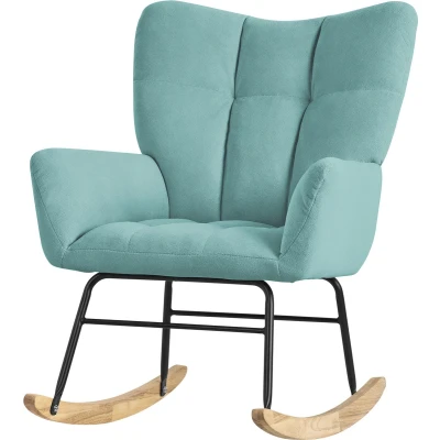 Afbeelding van Schommelstoel met armleuningen in badstof salie tot 120 kg naturel hout Relaxfauteuil
