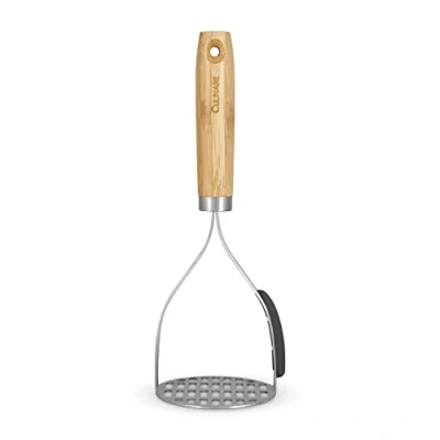 Afbeelding van Culinare Naturals C70008 Aardappelstamper, Duurzaam Bamboe/Roestvrij Staal, 27cm x 10,5cm, Pureestamper/Groentestamper/Keukenstamper, 2 Jaar Garantie