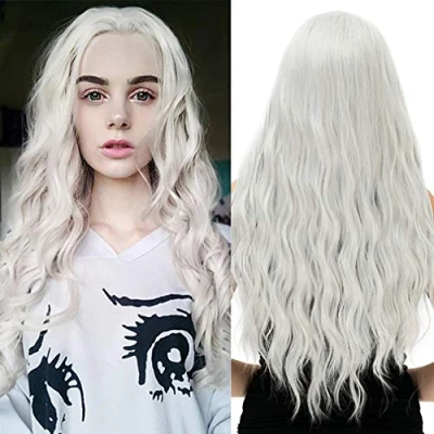 Afbeelding van ATAYOU® Lang Krullend Grijs Blond Hittebestendige Synthetische Pruik Voor Dames Cosplay Mode Halloween Vieringen Met 1 Kap (Grijs Wit #457)