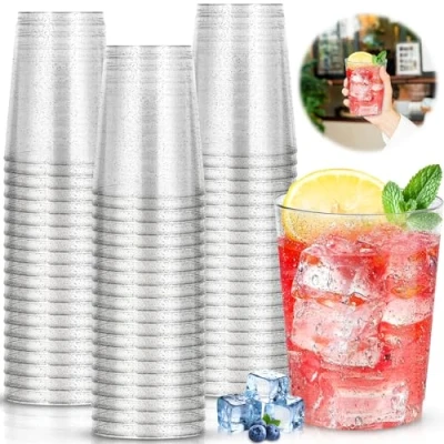 Afbeelding van BGIUSQF Verpakking met 60 plastic bekers, 300 ml harde herbruikbare feestbekers, cocktailglazen voor bier en drankjes, feesten, verjaardagen, bruiloften, Kerstmis, zilver