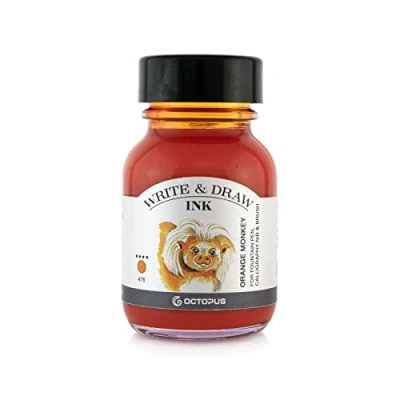 Afbeelding van Octopus Write and Draw Ink 476 Orange Monkey, watervaste inkt voor schrijven en tekenen, kalligrafie inkt, lichtechte tekeninkt vulpen, glaspen, penseel, 50 ml