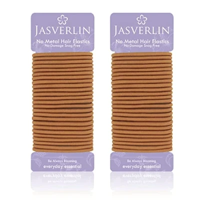Afbeelding van JASVERLIN Kleine haarelastiekjes, paardenstaarten, haarelastiekjes voor vrouwen en meisjes, dun, dik, lang haar, geen metaal, beschadiging, 50 stuks (gember)